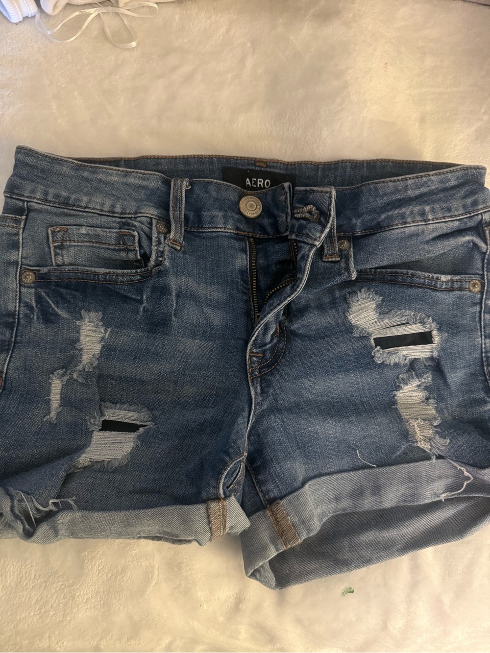 Aeropostale Distressed Blue Rolled Cuff Jean Shorts
